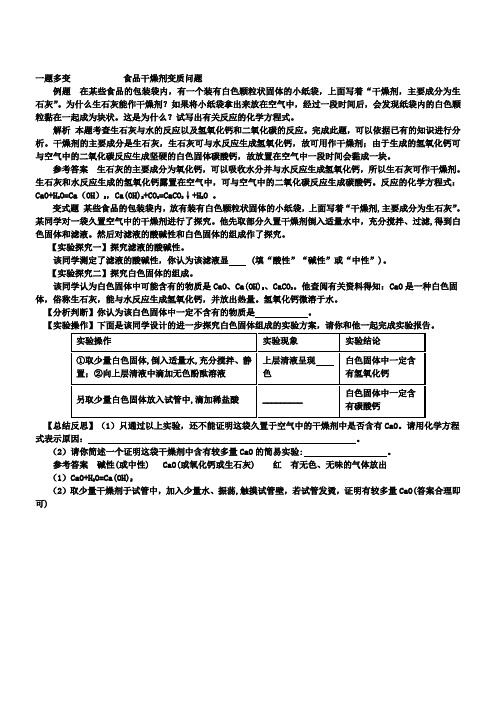 【附8套中考试卷】鲁教版九年级化学例题解析：食品干燥剂变质问题