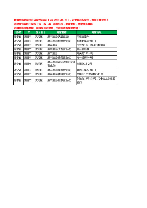 新版辽宁省沈阳市沈河区顺丰快递工商企业公司名录名单黄页大全10家