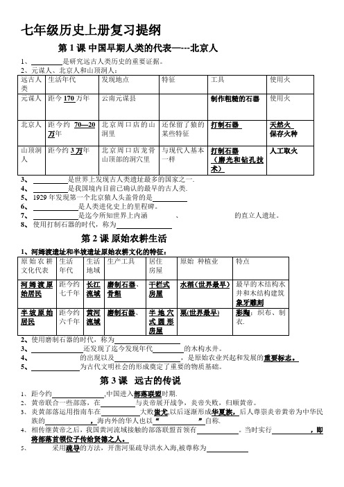 七年级历史上知识点填空版