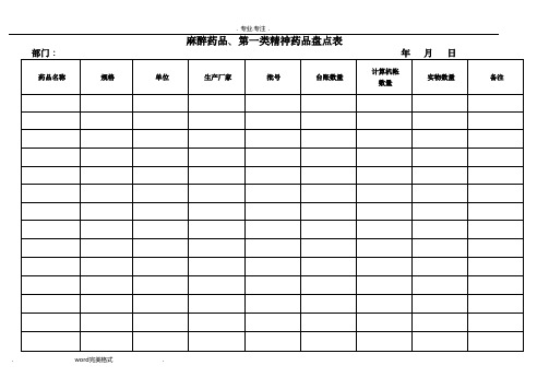 麻醉药品相关表格模板