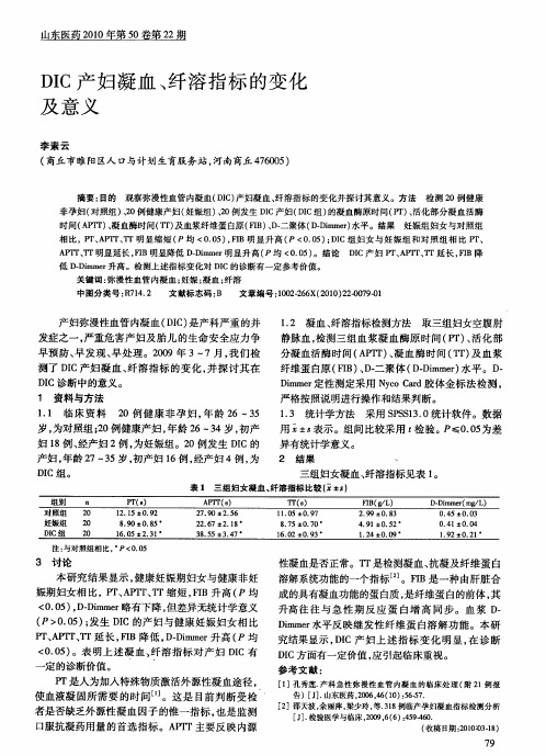 DIC产妇凝血、纤溶指标的变化及意义