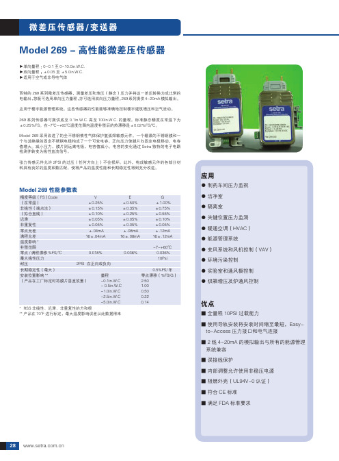 Model269-高性能微差压传感器-Setra西特