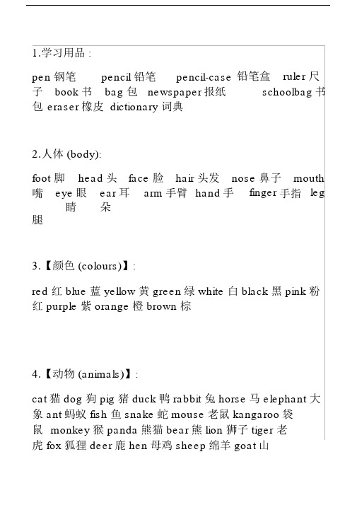 29种英语单词分类大全