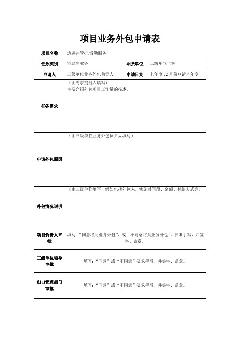 软件项目外包申请表模板