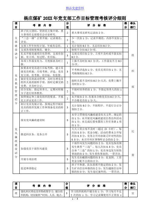 党支部工作目标考核评分细则