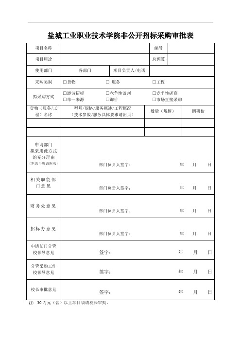 盐城工业职业技术学院非公开招标采购审批表