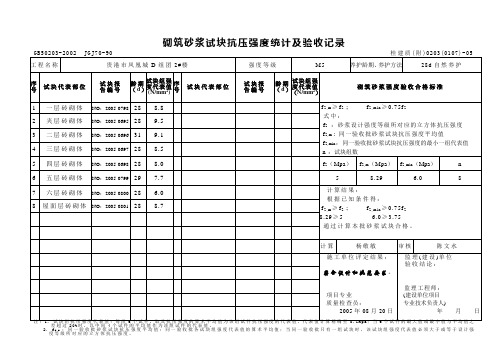 砌筑砂浆试块强度统计、评定记录