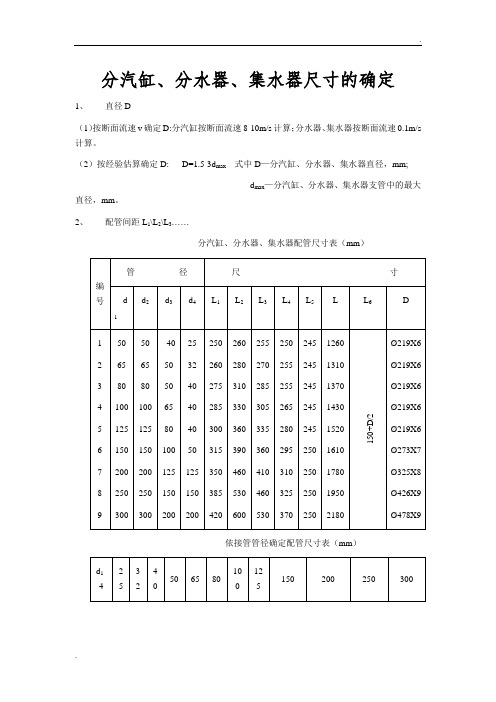 分水器、集水器尺寸的确定