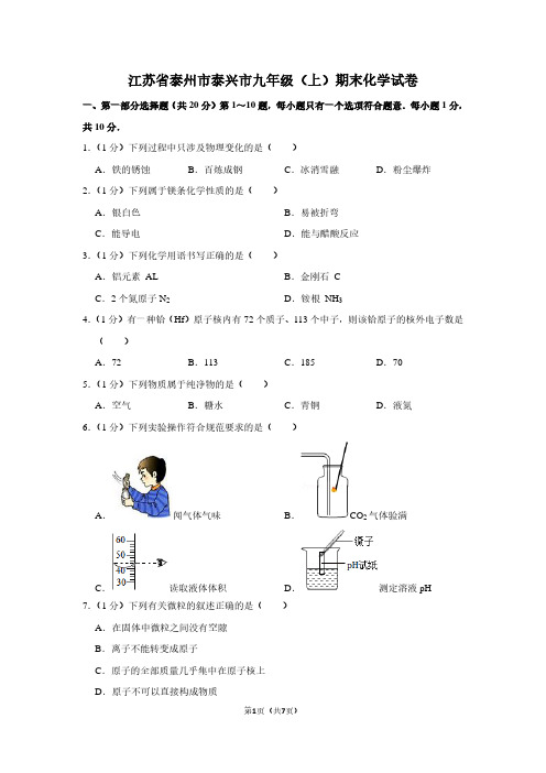 江苏省泰州市泰兴市九年级(上)期末化学试卷