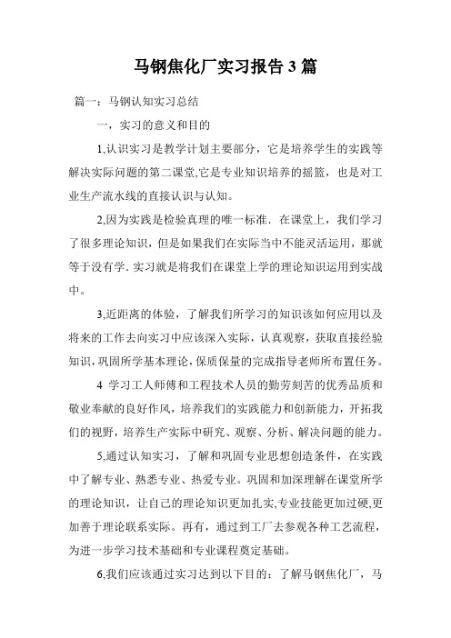 马钢焦化厂实习报告3篇