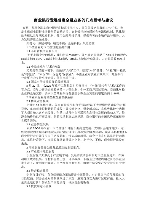 商业银行发展普惠金融业务的几点思考与建议