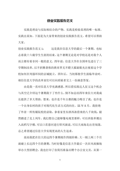 创业实践报告范文