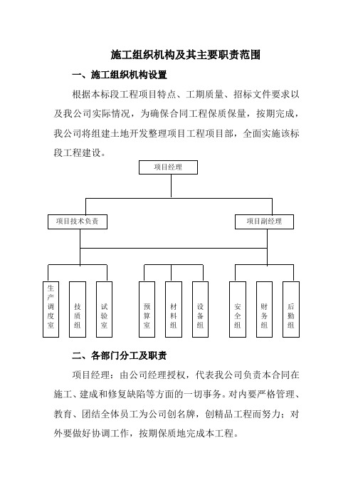 施工组织机构及其主要职责范围