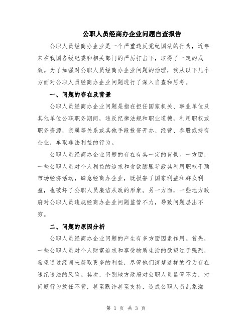 公职人员经商办企业问题自查报告