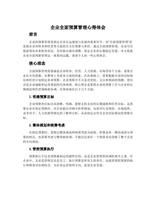 企业全面预算管理心得体会