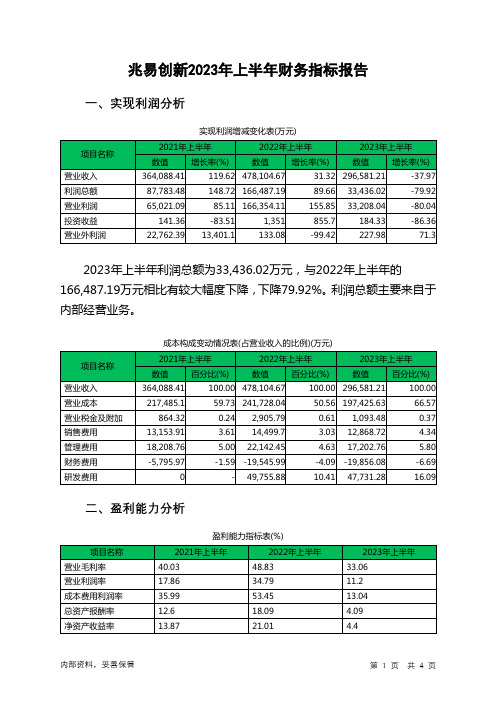 603986兆易创新2023年上半年财务指标报告