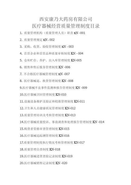 二类医疗器械经营质量管理制度及工作程序