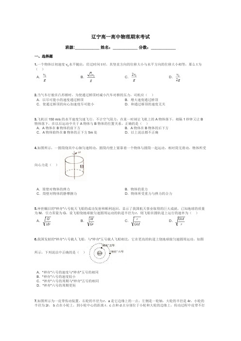 辽宁高一高中物理期末考试带答案解析
