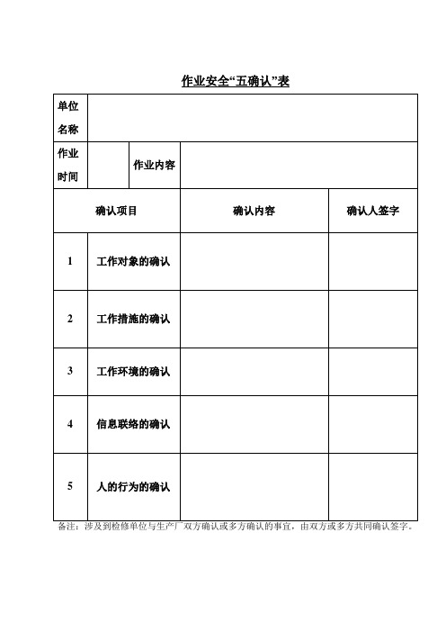 检修作业安全“五确认”表