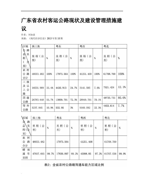 广东省农村客运公路现状及建设管理措施建议