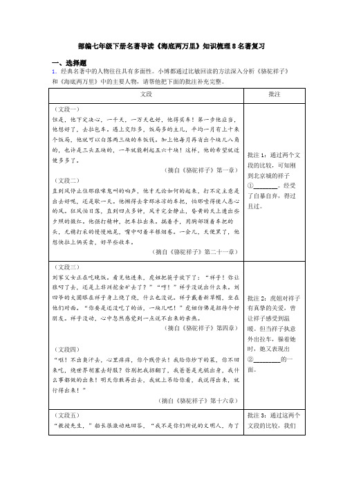 部编七年级下册名著导读《海底两万里》知识梳理8名著复习