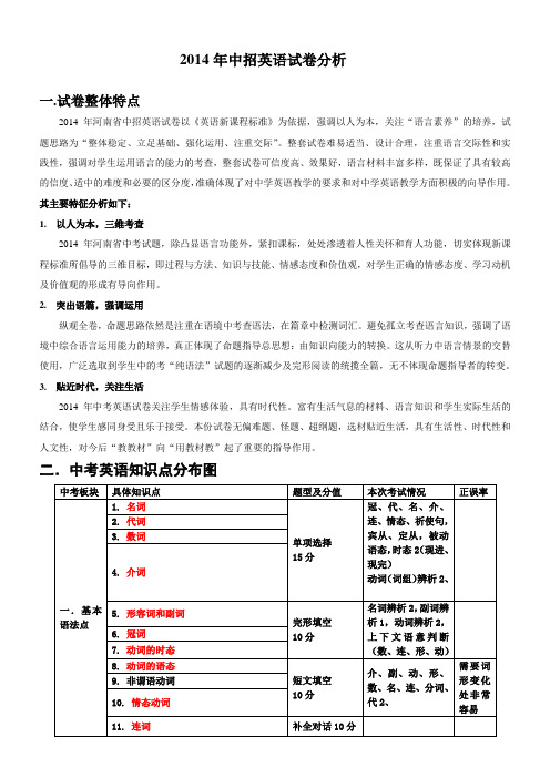 2014年中招英语试卷分析