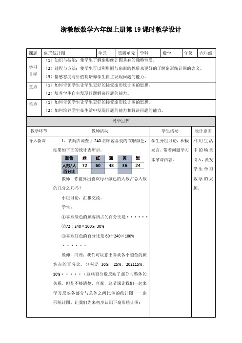 【小学】浙教版数学六年级上册第19课时教学设计课题扇形统计图
