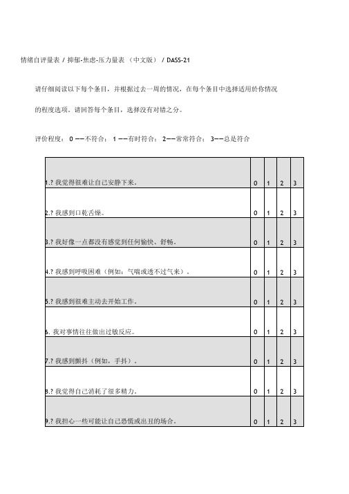 情绪自评量表dass,抑郁-焦虑-压力量表