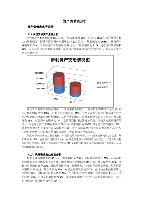 伊利2012-2013年资产负债表分析 有图表