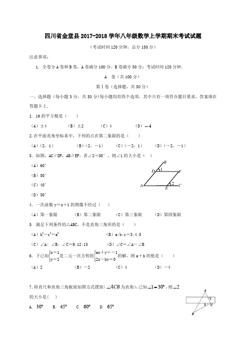 四川省金堂县2017-2018学年八年级第一学期期末考试数学试卷