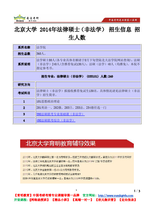 北京大学 2014年法律硕士(非法学) 招生信息 招生人数