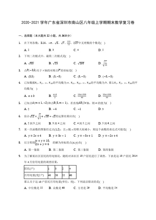 2020-2021学年广东省深圳市南山区八年级上学期期末数学复习卷 (含答案解析)