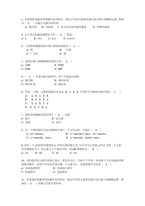 2015河北省JAVA版数据结构理论考试试题及答案