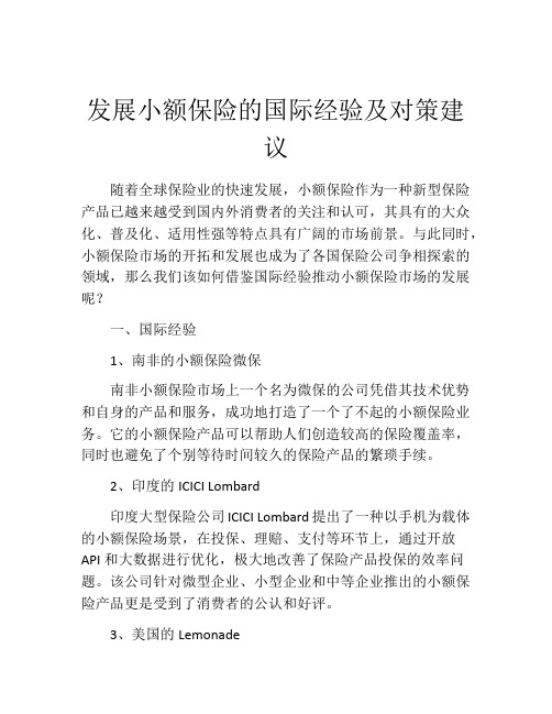 发展小额保险的国际经验及对策建议