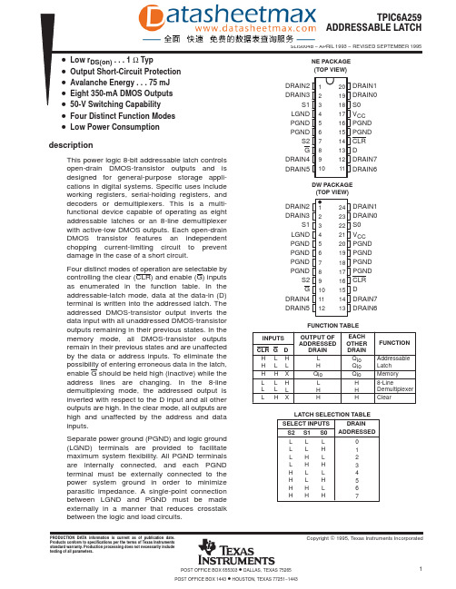 IC datasheet pdf-TPIC6A259,pdf (Power Logic 8-Bit Addressable Latch)