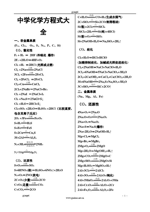 史上最全高考化学方程式