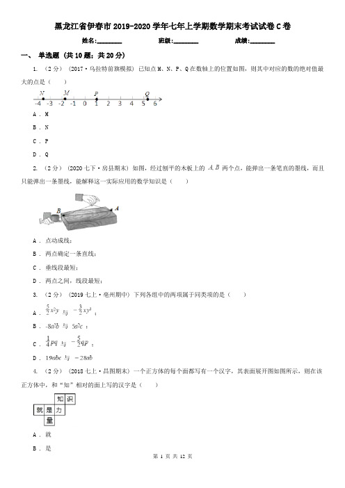 黑龙江省伊春市2019-2020学年七年上学期数学期末考试试卷C卷