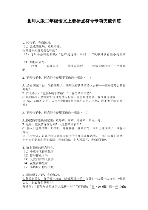 北师大版二年级语文上册标点符号专项突破训练