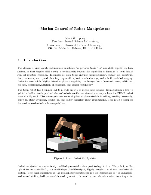 Motion control of robot manipulators