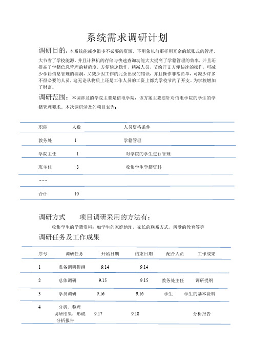 系统需求调研计划1