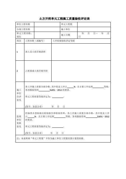 单元工程质量评定表