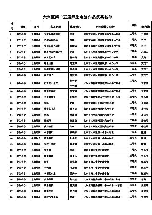 大兴区第十五届师生电脑作品获奖名单