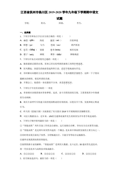 江西省抚州市临川区2020~2021学年九年级下学期期中语文试题