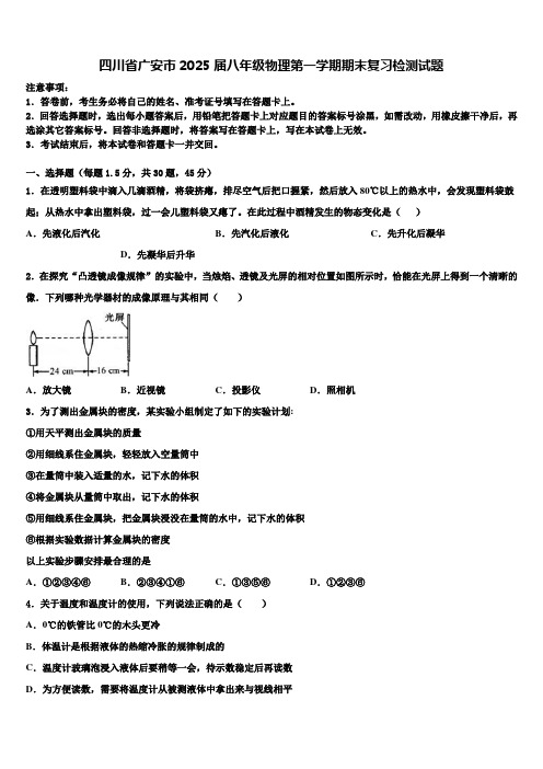 四川省广安市2025届八年级物理第一学期期末复习检测试题含解析