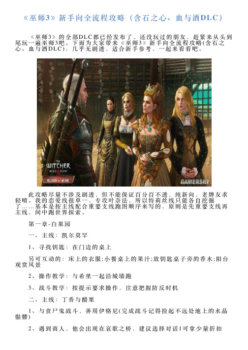 《巫师3》新手向全流程攻略(含石之心、血与酒DLC)