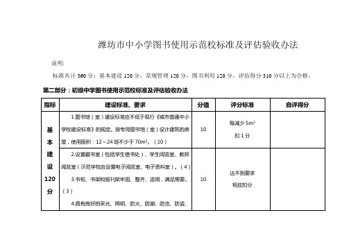 潍坊市中小学图书使用示范校标准及评估验收办法