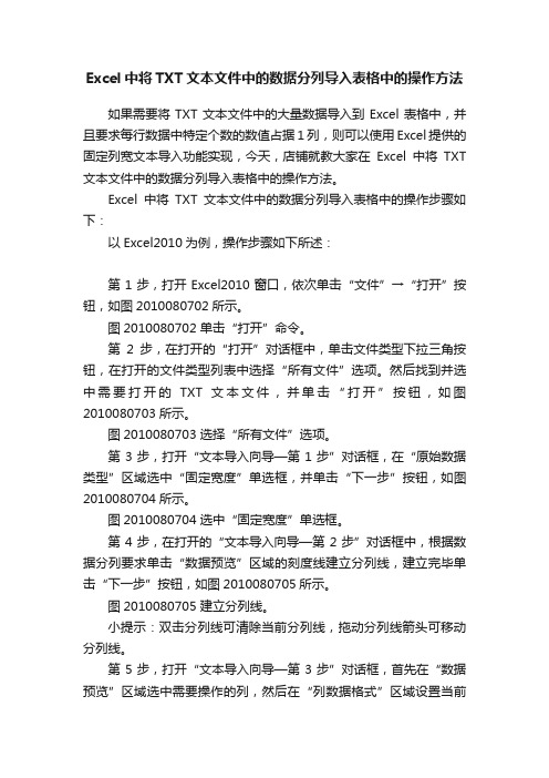 Excel中将TXT文本文件中的数据分列导入表格中的操作方法