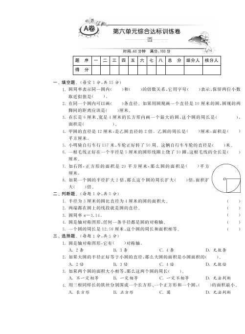 五年级下册数学试题-第六单元综合达标训练卷(A卷)丨苏教版(2014版)(pdf含答案)