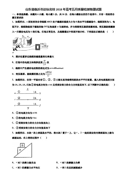 山东省临沂市达标名校2018年高考五月质量检测物理试题含解析