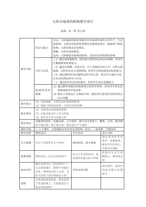 高一地理中图版必修1教学教案第一章第二节太阳对地球的影响(2)